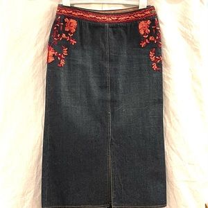 Plenty pencil midi skirt embroidered denim